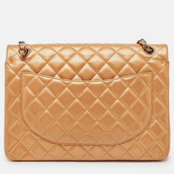 Chanel Orange Quilted Caviar Leather Maxi Classic Double Flap Bag - Picture 4 of 4